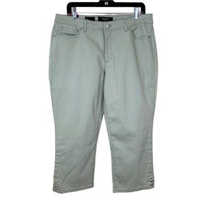 Nine West 14 Jean Capri Light Green Sage Karen Floral Embellished Pockets NEW